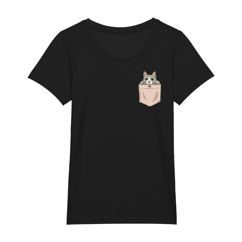 T-Shirt (w) Cute Cat Pocket